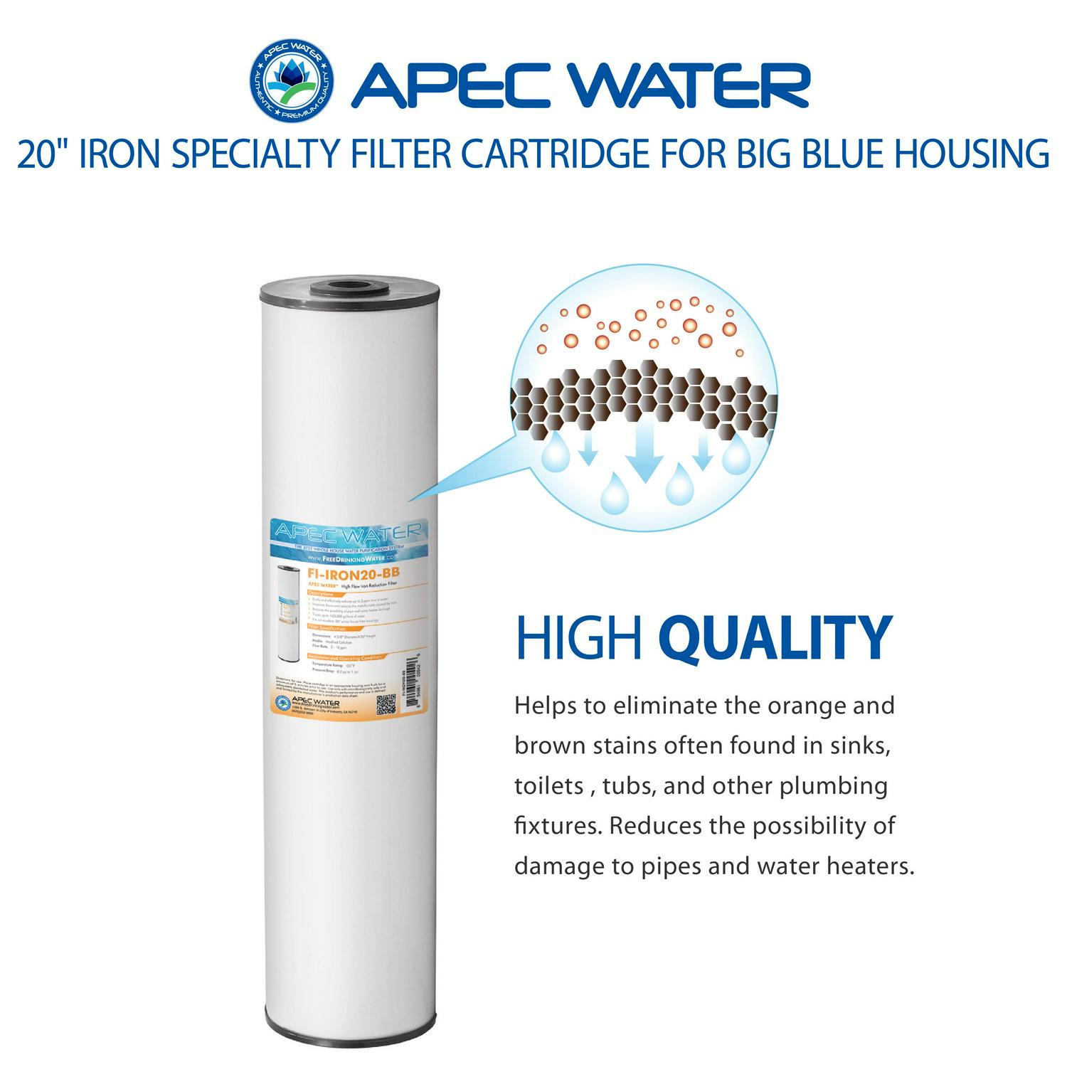 APEC 20 Whole House Big Blue Replacement Water Filter High Flow Iron Reduction (FI-IRON20-BB)