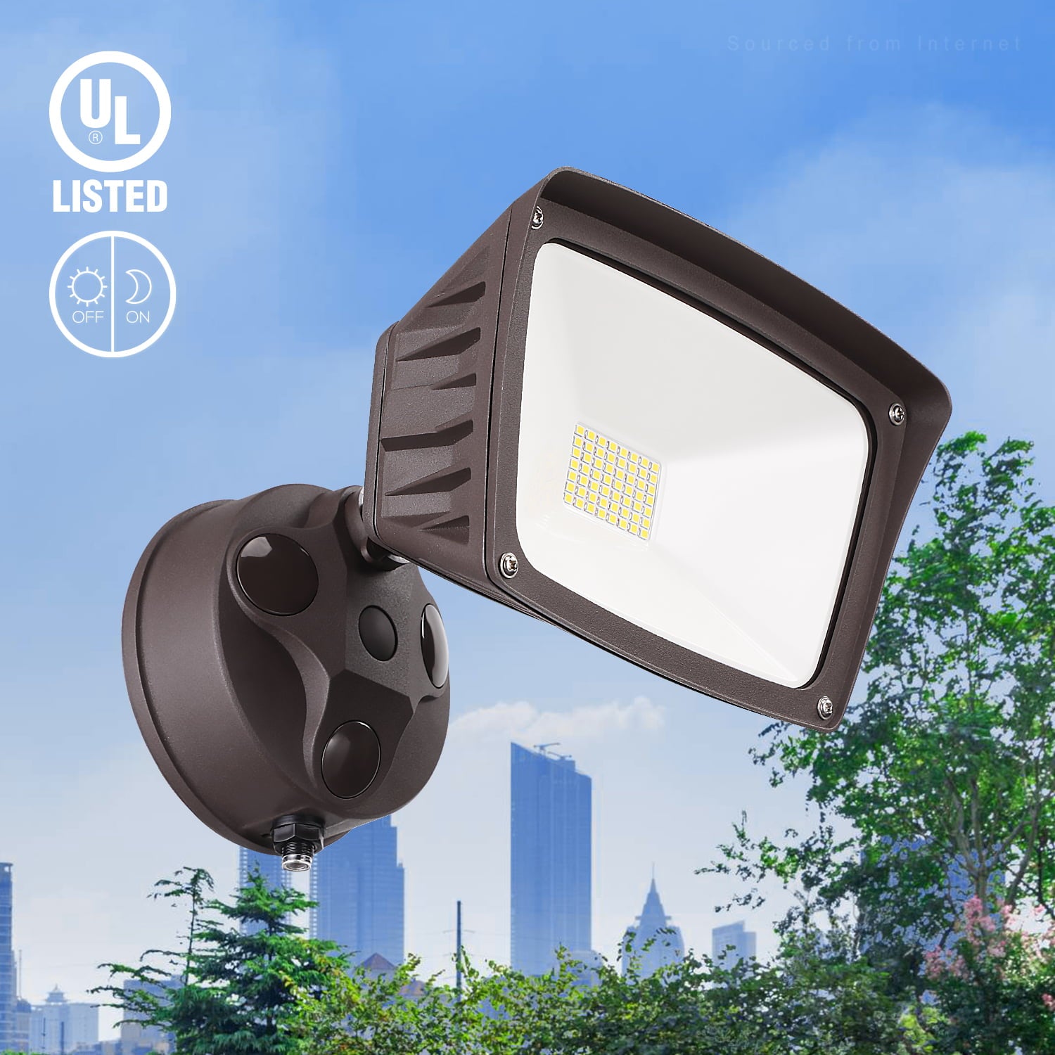 LEONLITE LED Floodlight Outdoor， Dusk to Dawn Waterproof Floodlight， Security Motion Sensor Wall Light， 5000K Daylight， Bronze