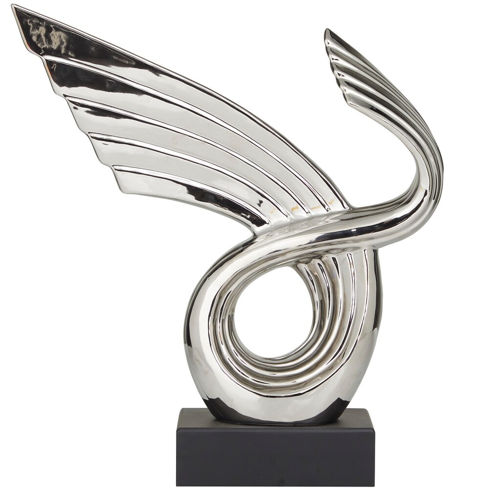 Gold or Silver Porcelain Wing Abstract Sculpture with Black Base