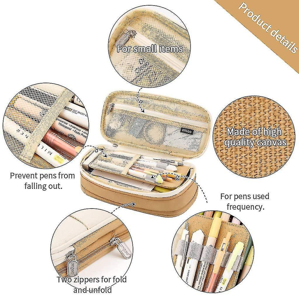 Big Capacity Pencil Pen Case Office College School Large Storage High Capacity Bag Pouch Holder Box Organizer - Khaki