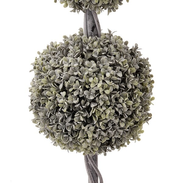 Topiary Flocked Boxwood Triple Ball Topiary in Square Wood Planter 36