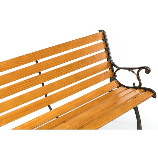 Wooden Outdoor Park Patio Garden Yard Bench Steel Armrest Legs