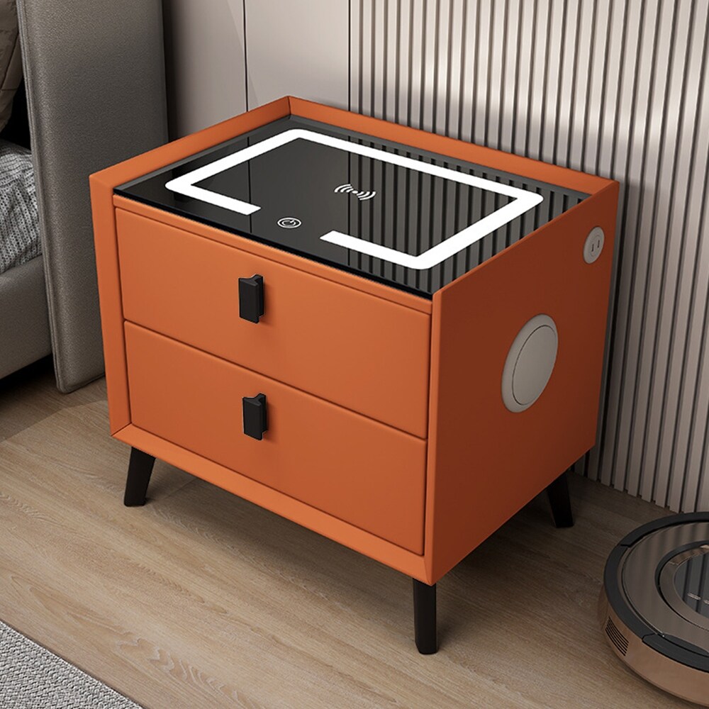 Solid Wood Smart Nightstands with Wireless Charging Station  USB Port  3 Color LED Lights and Speaker