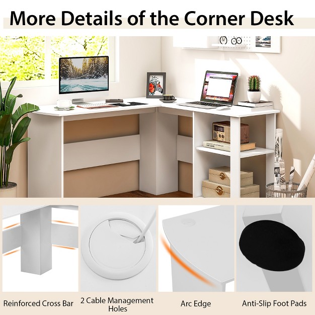 Costway L shaped Corner Computer Desk Home Office Writing Workstation With Storage Shelves