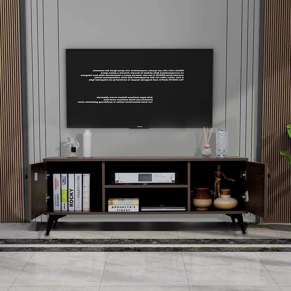 TV Stand for up to 58 inch with Cabinet Wood Storage TV Console Table