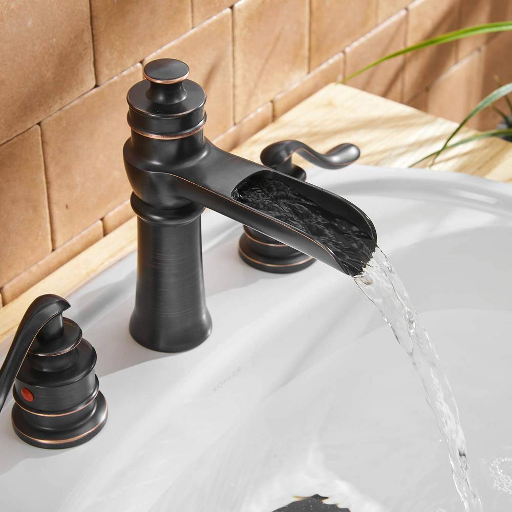 BWE 8 in Waterfall Widespread 2Handle Bathroom Faucet With Popup Drain Assembly in Spot Resist Oil Rubbed Bronze