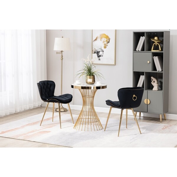 Contemporary Velvet Upholstered Dining Chair with Polished Gold Legs， Set of 2