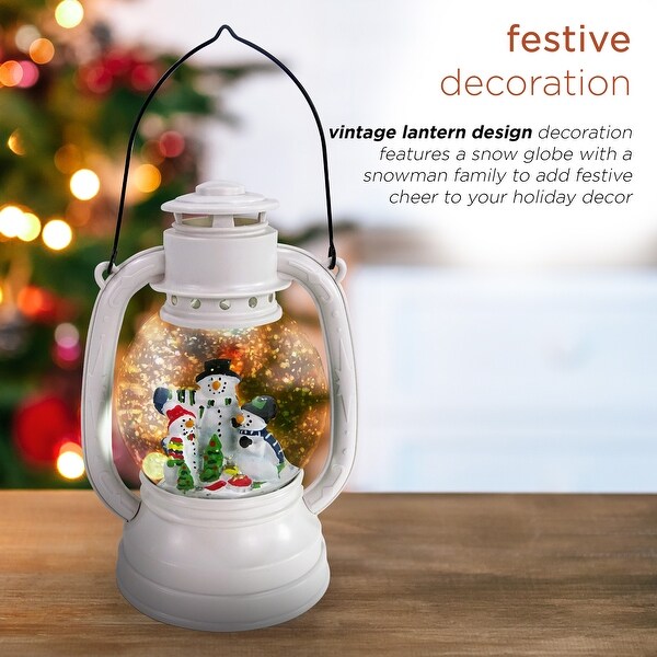 Alpine Corporation 8H Indoor White Christmas Snow Globe Lantern with Warm White LED Light