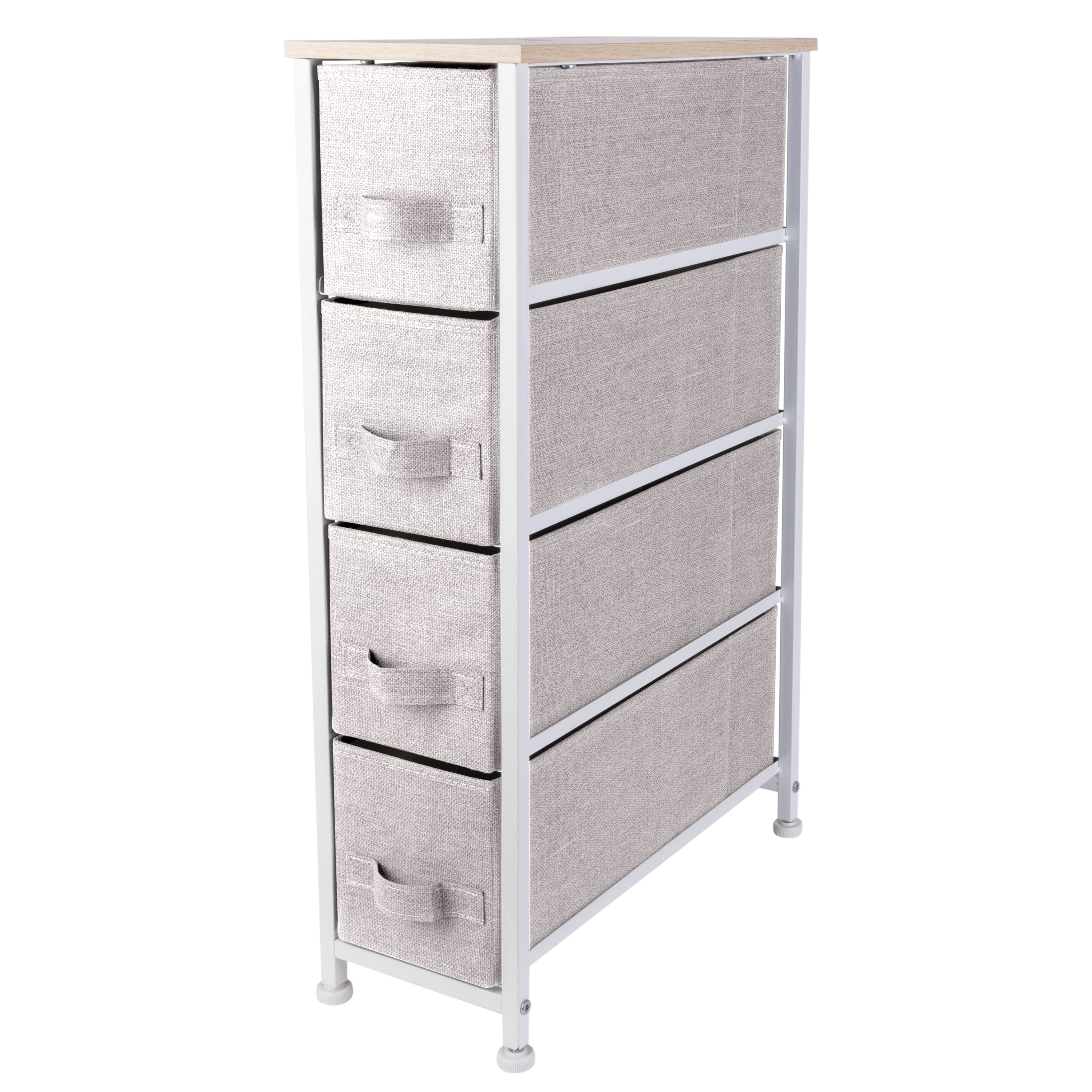 Simplify 4 Drawer Slim Chest with Fabric Drawers in Beige