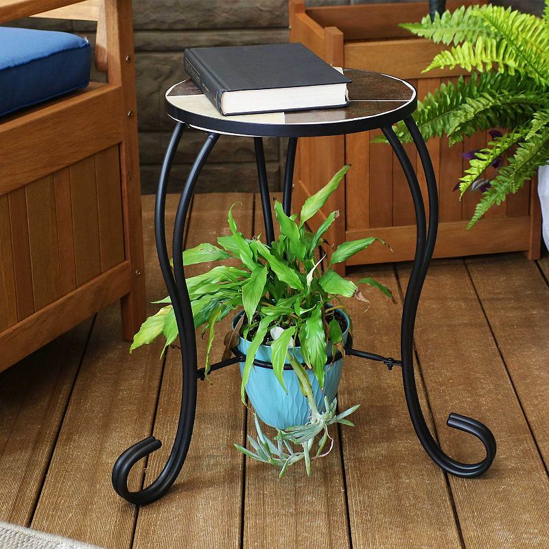 Sunnydaze 12.75 in Mosaic Ceramic Tile Round Patio Side Table Plant Stand