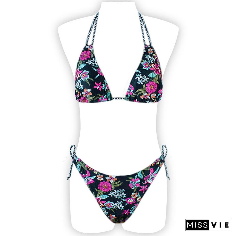 New Multi-color Printed Neck Strap Halter Sexy Split Bikini Swimsuit Ladies 2-piece Swimsuit Swimming Suit For Women Bikini Set