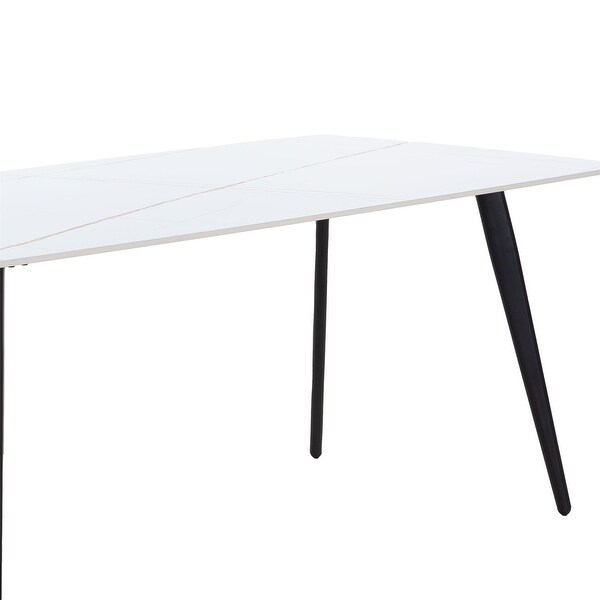 White Artificial Stone Porcelain Desk Top Dining Table 63 Inches