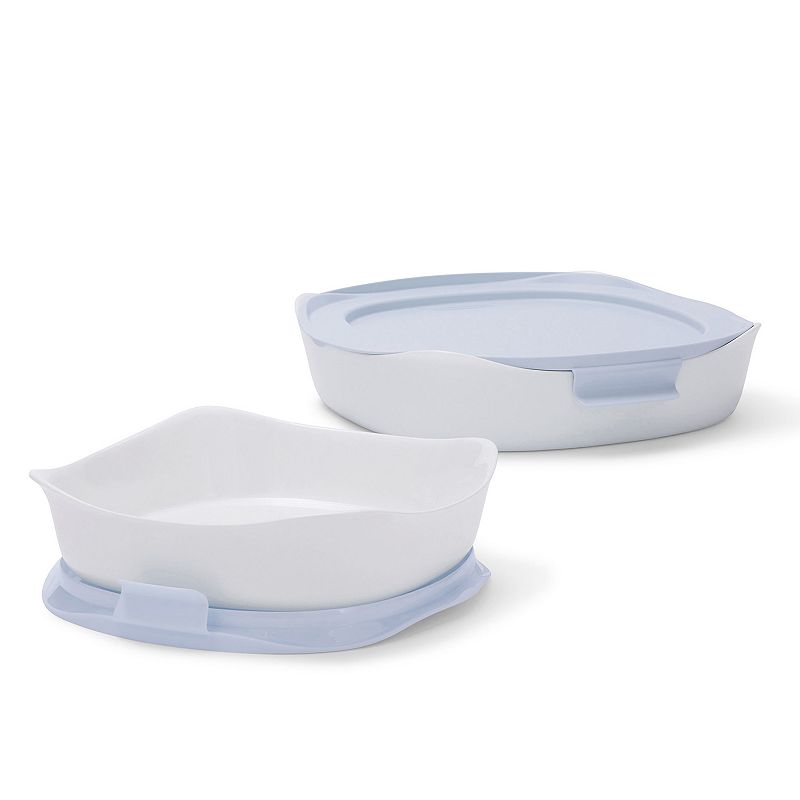 Rubbermaid DuraLite Glass Bakeware， 4-Piece Set with Lids， Baking Dishes or Casserole Dishes， 1.75-Quart and 0.97-Quart Square (with Lids)