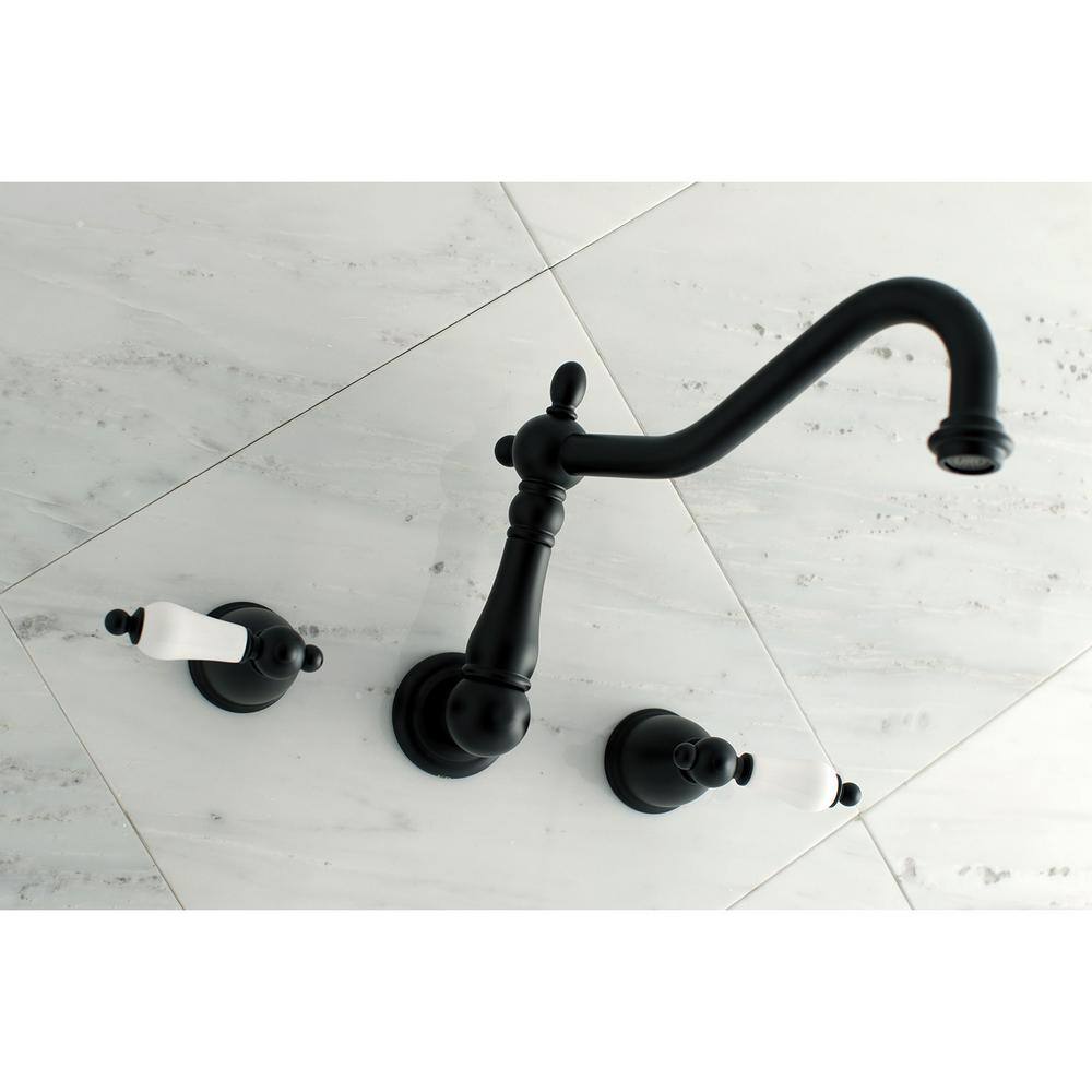 Kingston Brass Heritage 2-Handle Wall Mount Roman Tub Faucet in Matte Black HKS1020PL