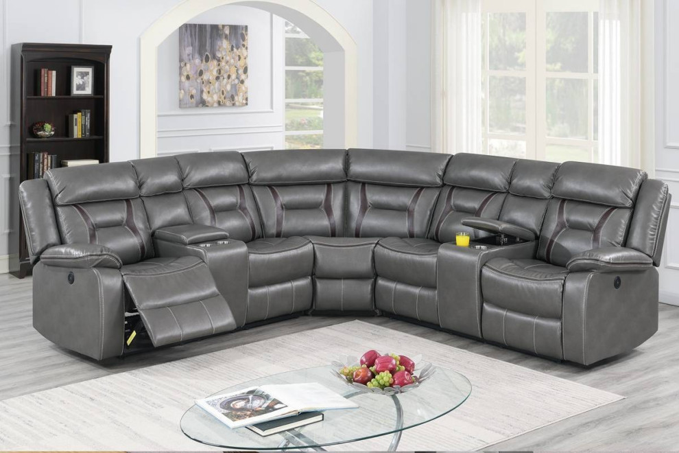 Faro Motion Sectional Sofa Featuring 2 Consoles  Gel Leatherette   Contemporary   Sectional Sofas   by Hollywood Decor  Houzz