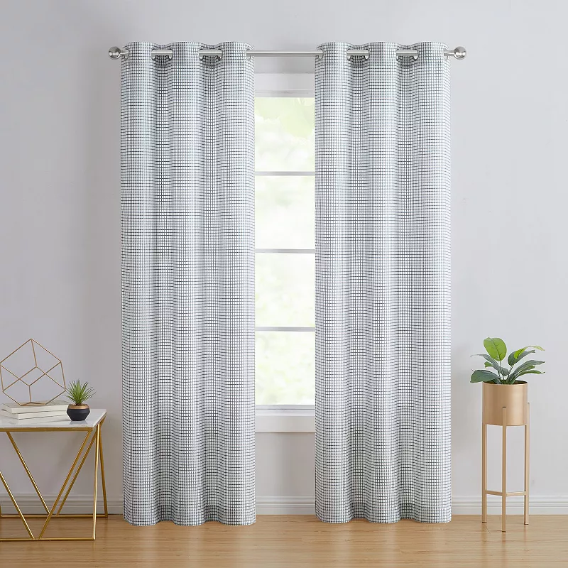 Modern Elements Hannah Grid Waffle Light Filtering Set of 2 Window Curtain Panels