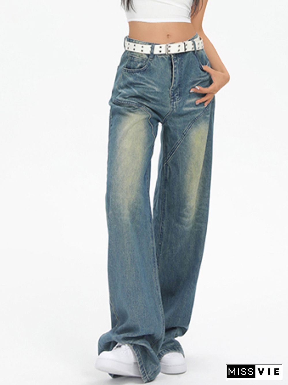 Vintage Washed Splice Boyfriend Jeans