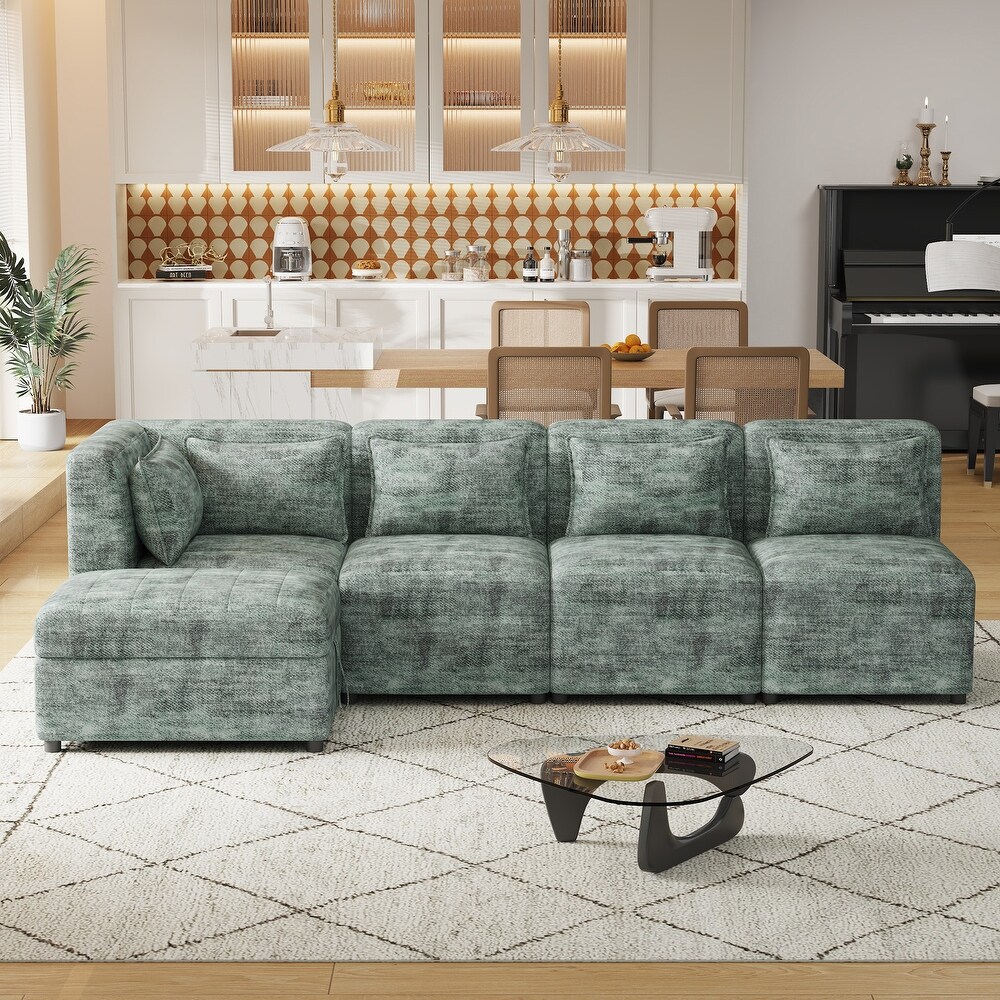 L shape Sectional Sofa Sets Chenille Corner Sofa with Ottomans