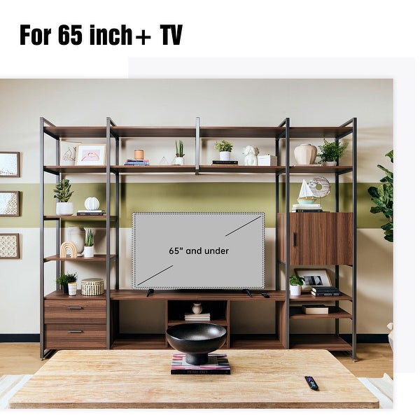 Eureka Ergonomic TV Console Entertainment Center for 65 Inch TV， Height Adjustable Open Shelves， Walnut