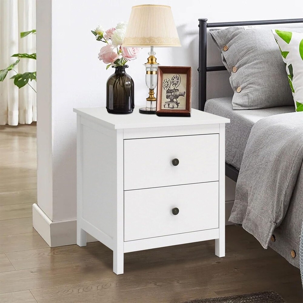 Kinbor Nightstand Wood Accent Table Side End Table For Bedroom Living Room w/ 2 Storage Drawers