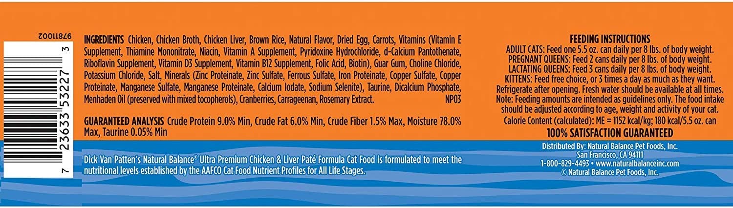 Natural Balance Ultra Premium Chicken and Liver Pate Formula Canned Cat Food 5.5 Ounce (Pack of 24)