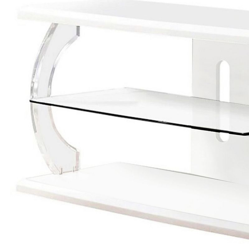 72 Wooden TV Stand With Spacious Glass Shelf， White And White