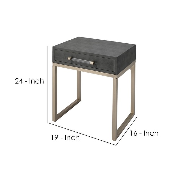 Side Table with One Drawer and Metal Base， Gray