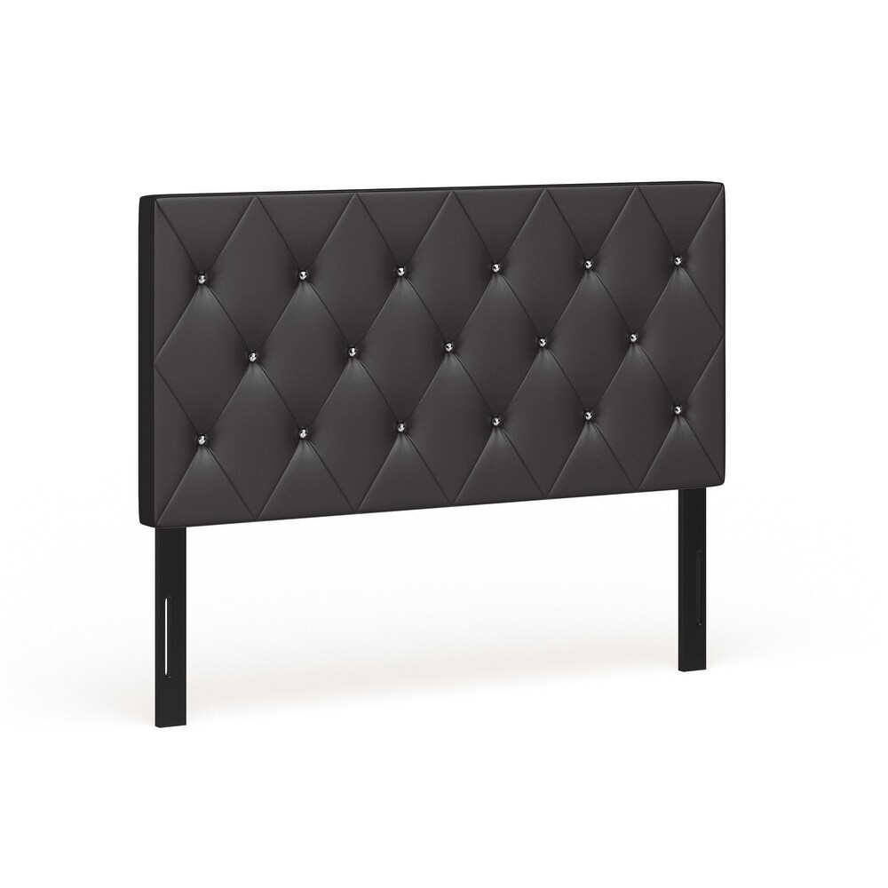 Silver Orchid Heston Contemporary Crystal Diamond Tufted Black Headboard