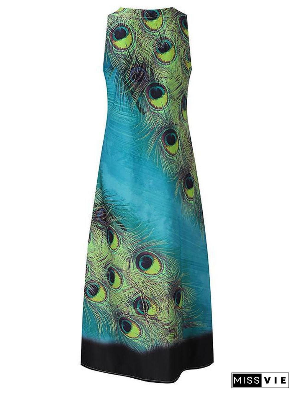 Women's A-Line Dress Maxi long Dress - Sleeveless Peacock Feathers Print Summer V Neck Plus Size Hot Casual Holiday vacation dresses  Red Navy Blue Light Blue S M L XL XXL 3XL 4XL 5XL