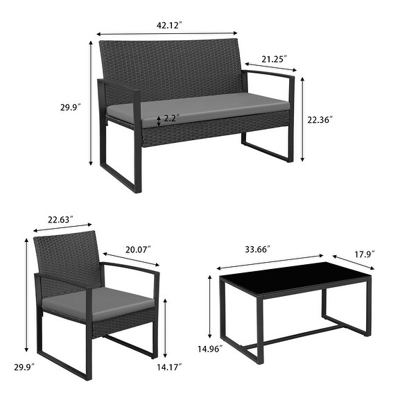 4 Pieces Patio Conversation Sets PE Rattan Chairs with Loveseat and Table - Overstock - 35765538