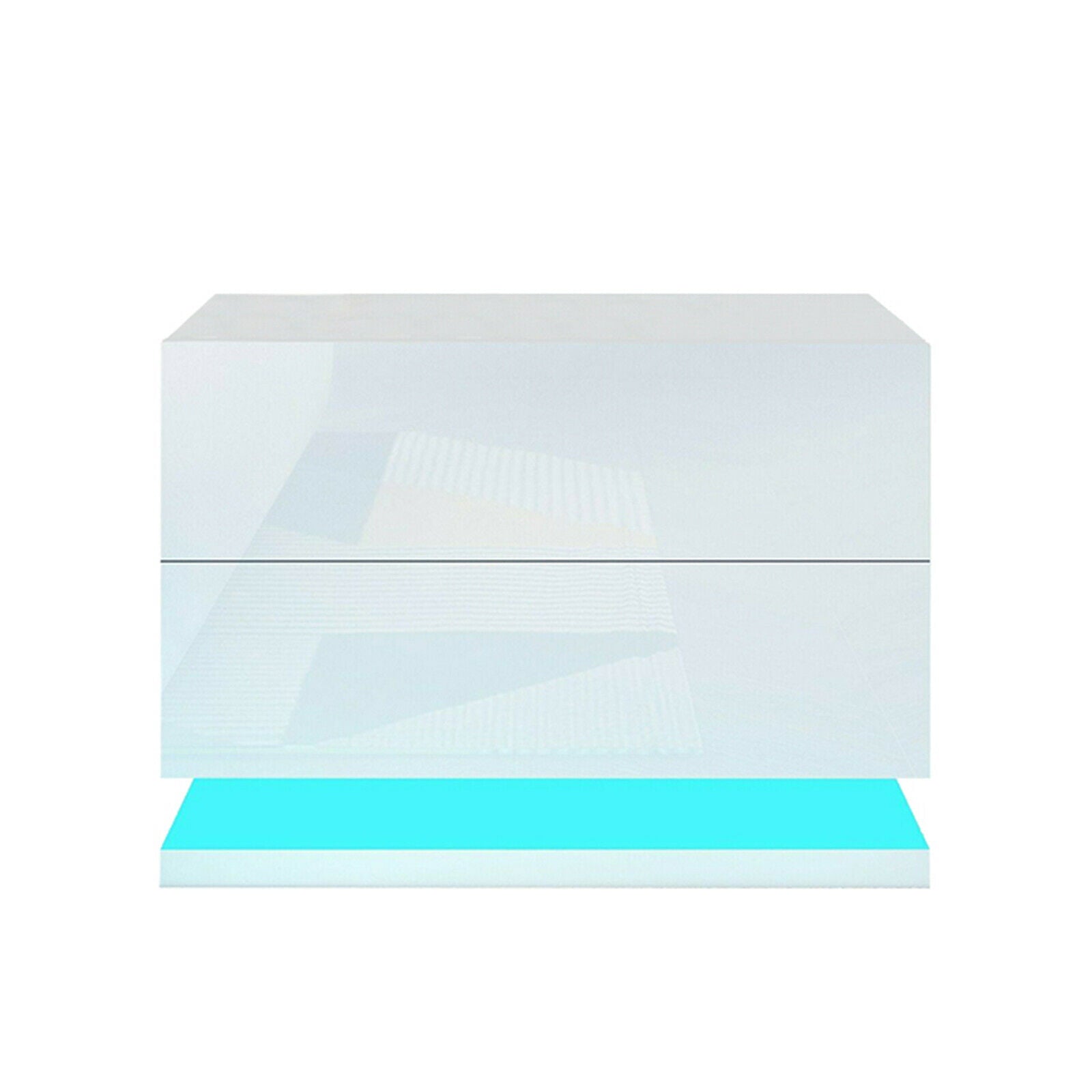 OUKANING LED Lighting Nightstand 2 Glossy Drawer Modern Bedside End Table White