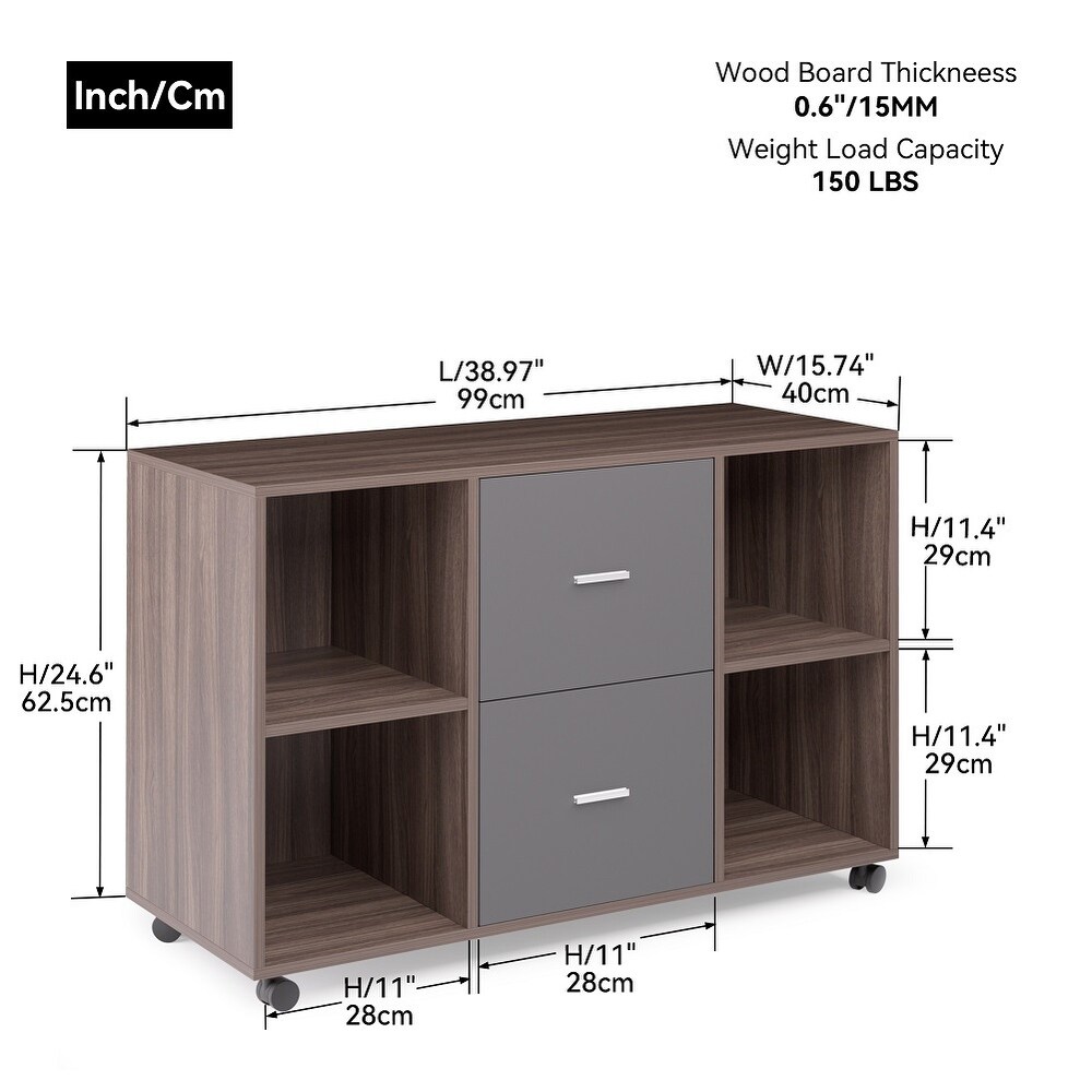 Mobile Filing Cabinet with 2 Drawers and 4 Open Storage Shelves