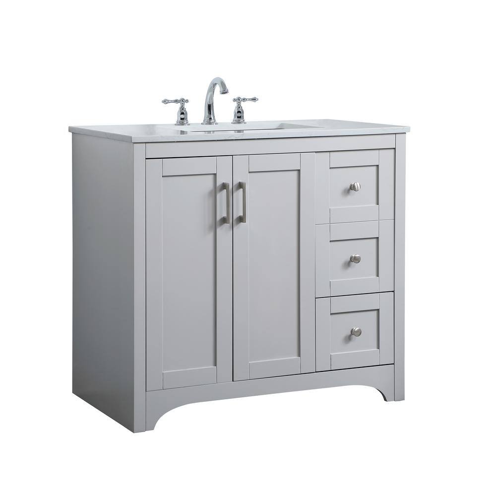 Timeless Home 36 in. W x 22 in. D x 34 in. H Single Bathroom Vanity in Grey with Calacatta Quartz TH34036Grey