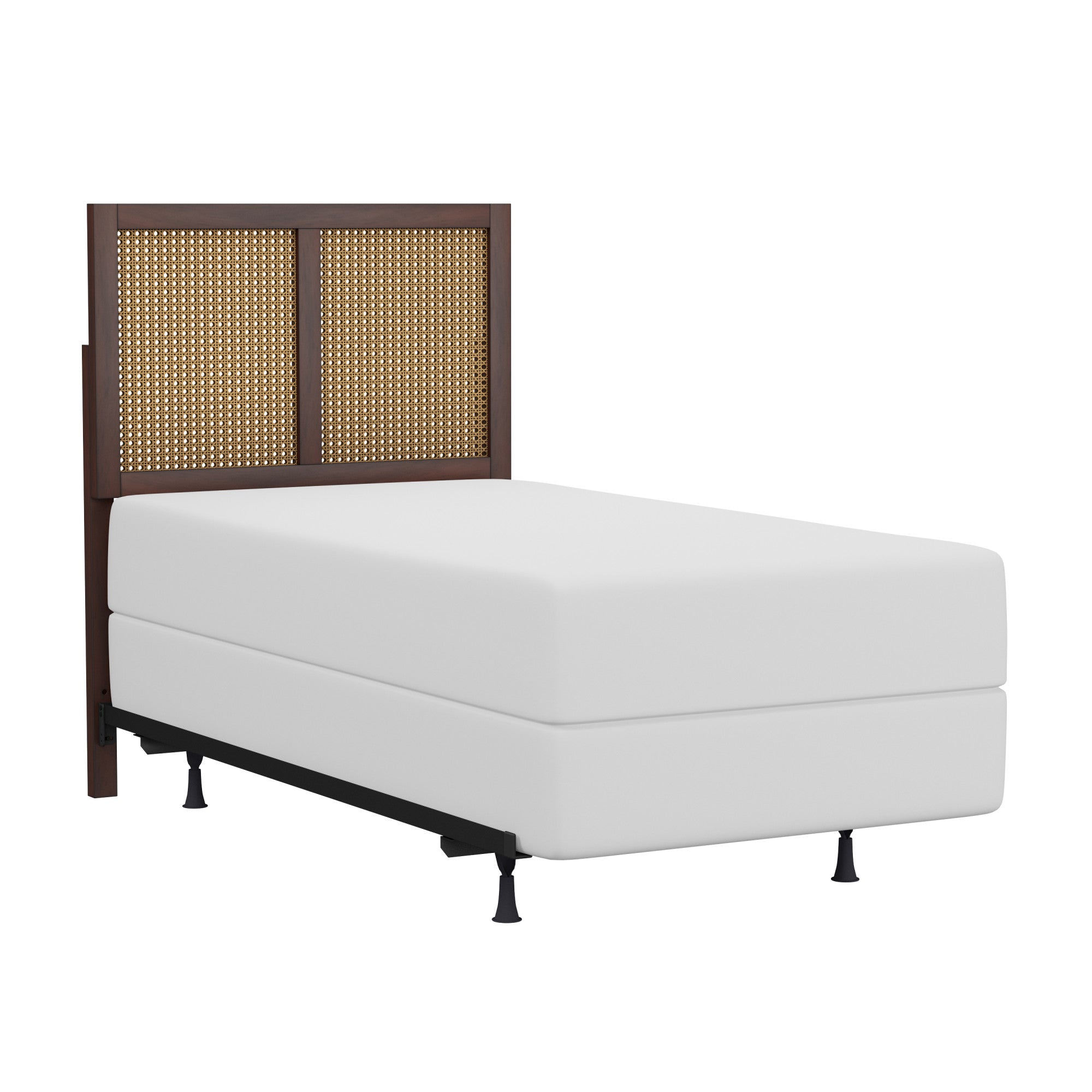 Hillsdale Furniture Serena Wood and Cane Panel Twin Headboard with Bed Frame, Chocolate