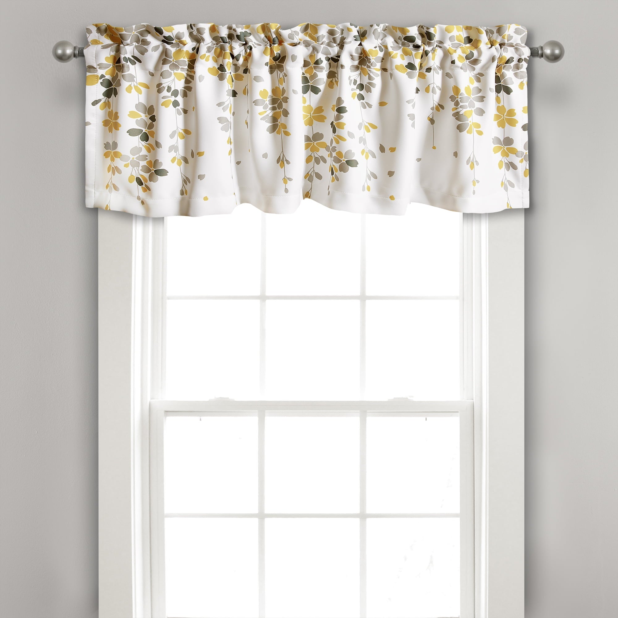 Lush Decor Weeping Flower Room Darkening 18" x 52" + 2" Header Floral Yellow 100% Polyester 3" Rod Pocket Single Valance