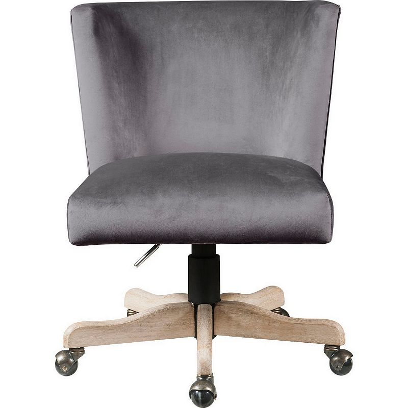 Swivel Office Chair with Fabric Upholstery and Wooden Star base， Gray