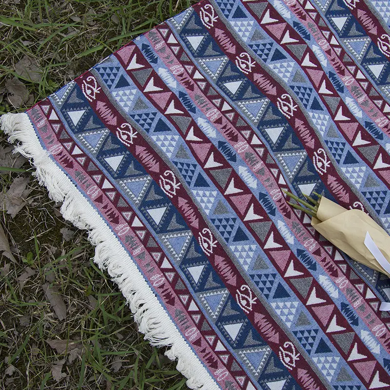 Vintage ethnic style terylene yarn dyed picnic mat outdoor camping moisture proof mat