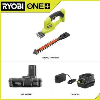 ONE+ 18V Cordless Battery Grass Shear and Shrubber Trimmer with 1.3 Ah Battery and Charger