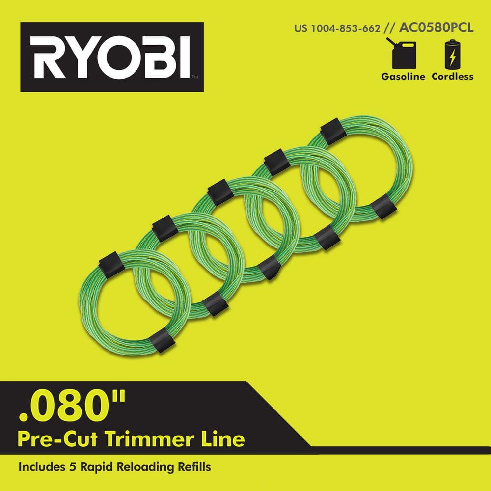 RYOBI ONE HP 18V Brushless Whisper Series Cordless Battery String Trimmer w Extra 5Pack PreCut Spiral Line