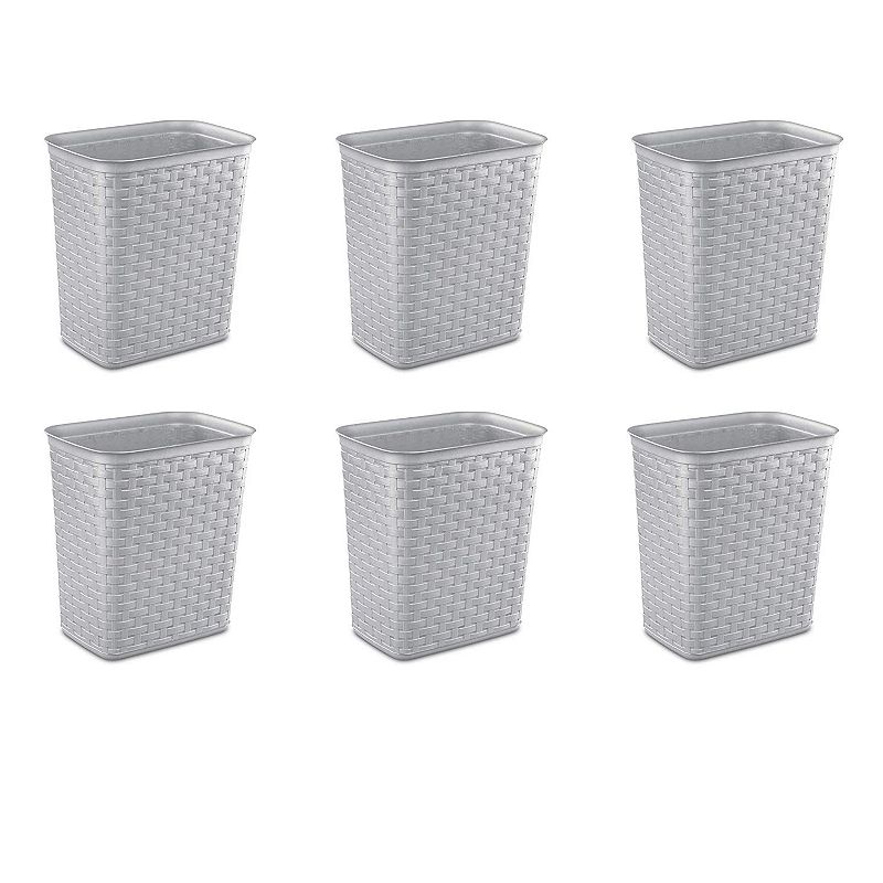 Sterilite 3.4 Gallon/13 Liter Decorative Weave Wastebasket， Cement (6 Pack)