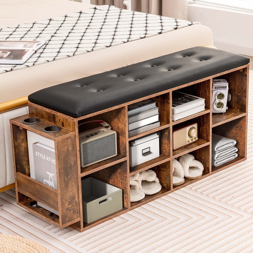 Costway Wooden Shoe Bench 10 Cube Storage Organizer with Padded   See Details