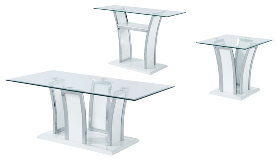 Bowery Hill Modern Metal 3 Piece Coffee Table Set in White Finish   Contemporary   Coffee Table Sets   by Homesquare  Houzz