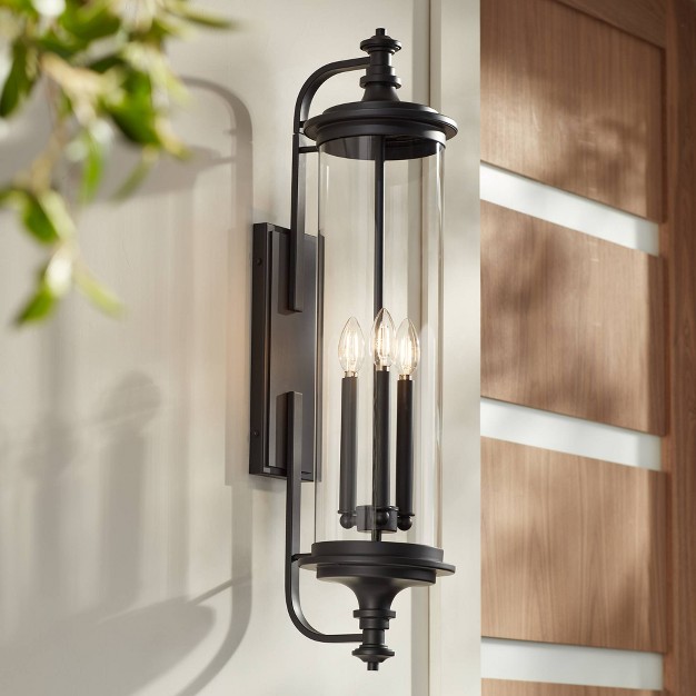 High Modern Outdoor Wall Light Fixture Mount Porch House Exterior Outside Edison Bulb Black Clear Glass Shade