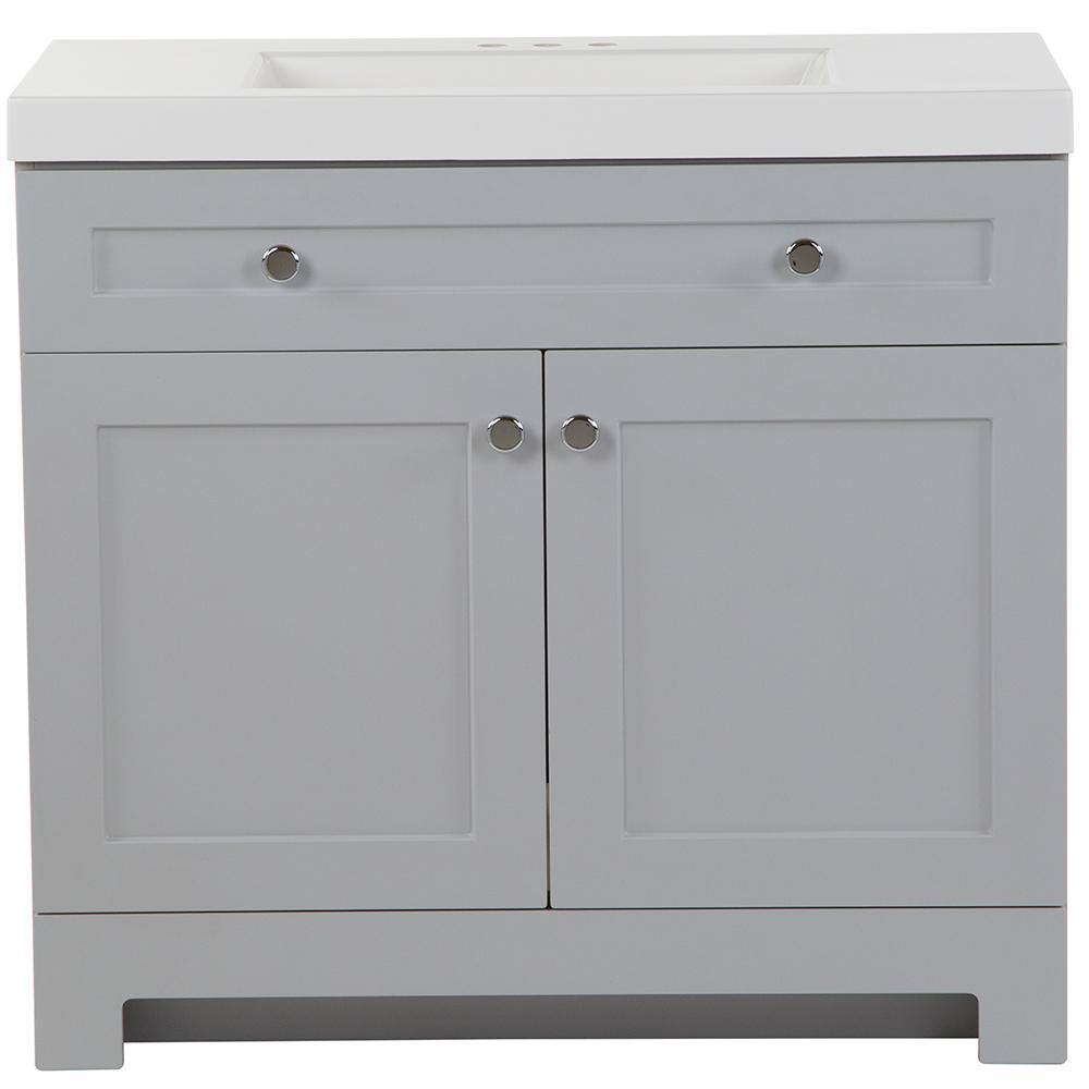 Glacier Bay Everdean 36.5 in. W x 18.8 in. D x 34.4 in. H Freestanding Bath Vanity in Pearl Gray with White Cultured Marble Top EV36P2-PG