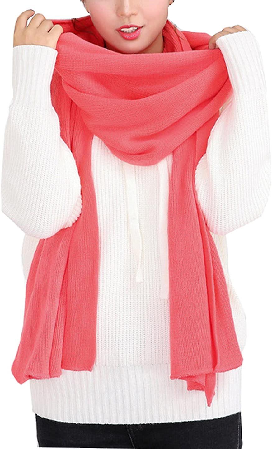 Women's Warm Long Shawl Winter Warm Large Scarf Pure Color Rose Red -