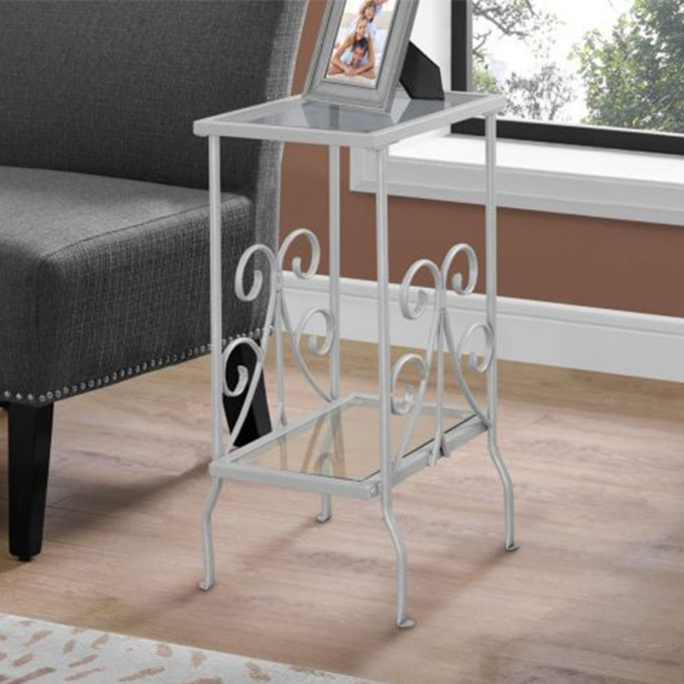 HomeRoots 12 quotx 16 quotx 30 quotSilver Clear Metal Tempered Glass Accent Table   Traditional   Side Tables And End Tables   by UStradeENT LLC  Houzz