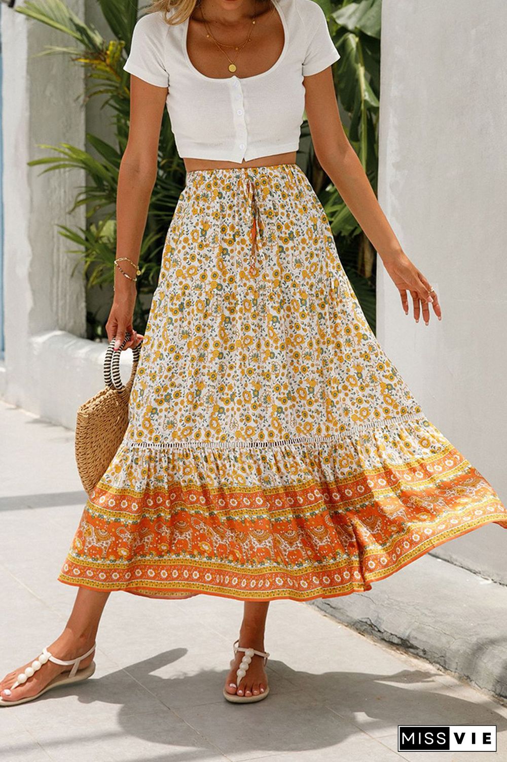 High Waist Bohemia Floral Prnit Skirt Dress