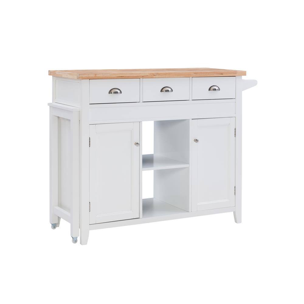 Linon Home Decor Larson White Kitchen Cart with Storage and Built-in Towel Bar THD01928