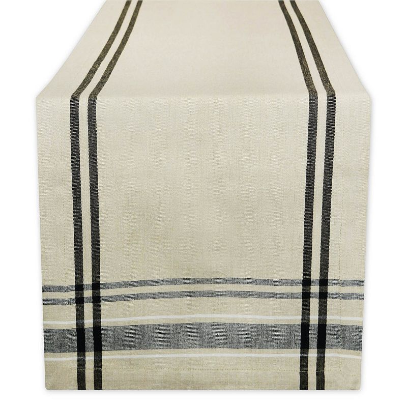 14 x 108 Neutral Taupe and Black French Stripe Rectangular Table Runner