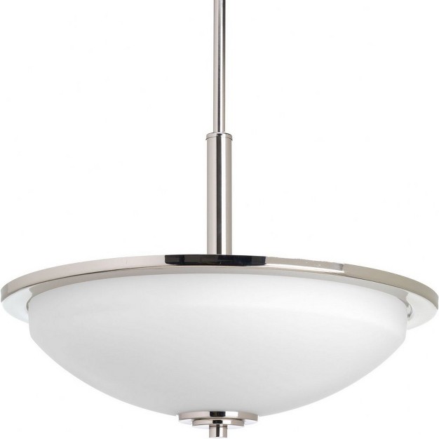 Progress Lighting Replay Collection 3 light Inverted Pendant Polished Nickel White Glass Shade